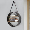 Metal and Wood Round Hanging Wall Shelf with Strap (33" x 19")